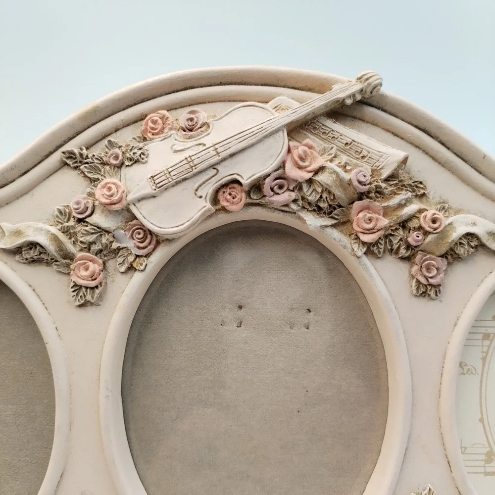 VTG‎ 1996 Figi Graphics Music Lover 3D Resin Frame Violin Roses Triple Oval 9.5